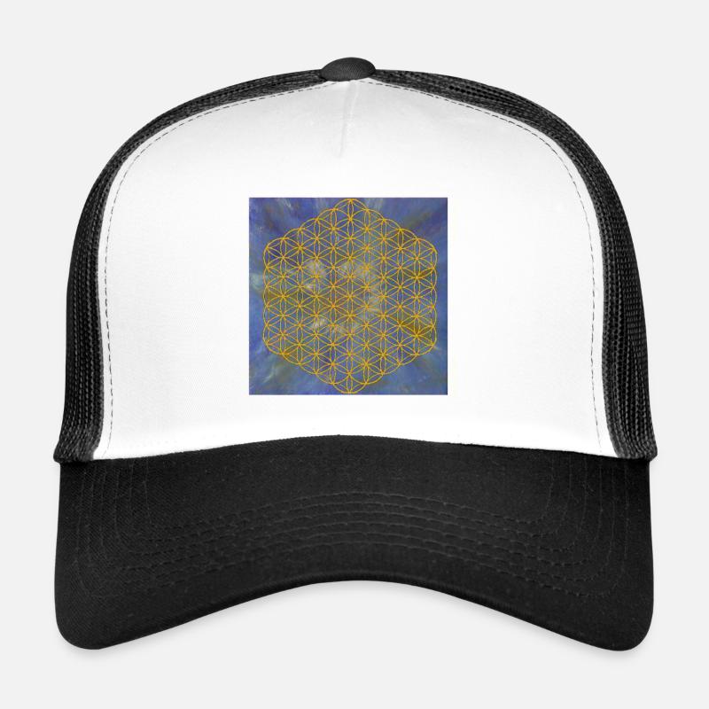 Blume des Lebens - 5. Dimension "Erzengel Michael" - Trucker Cap - Weiß/Schwarz