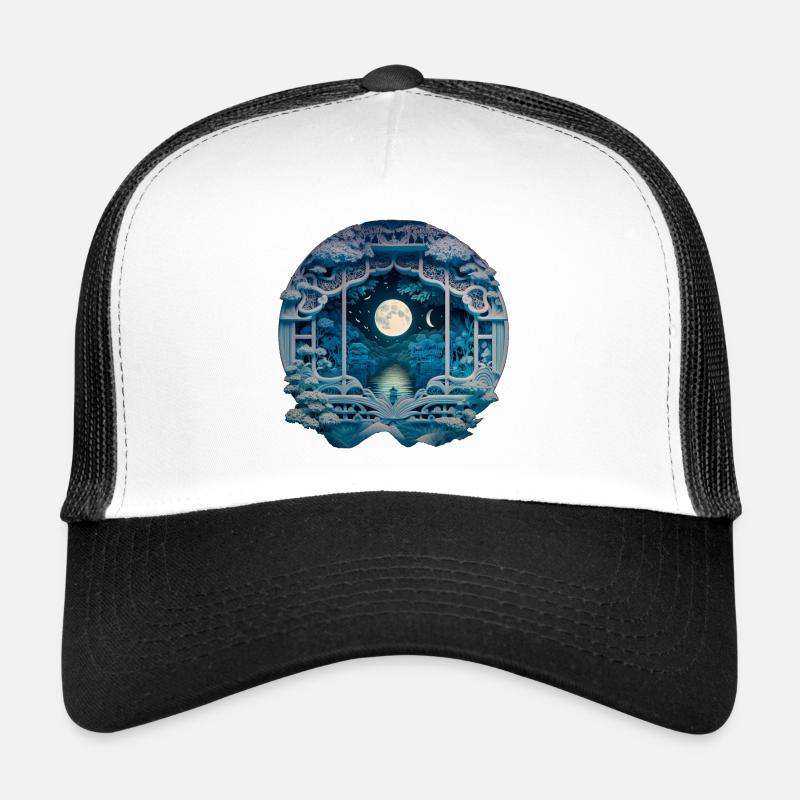 Moonlit night in the blue garden pavilion Trucker Cap