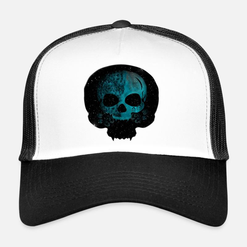 Katzenschädel, Gothic motiv, Sternenmuster - Trucker Cap - Weiß/Schwarz