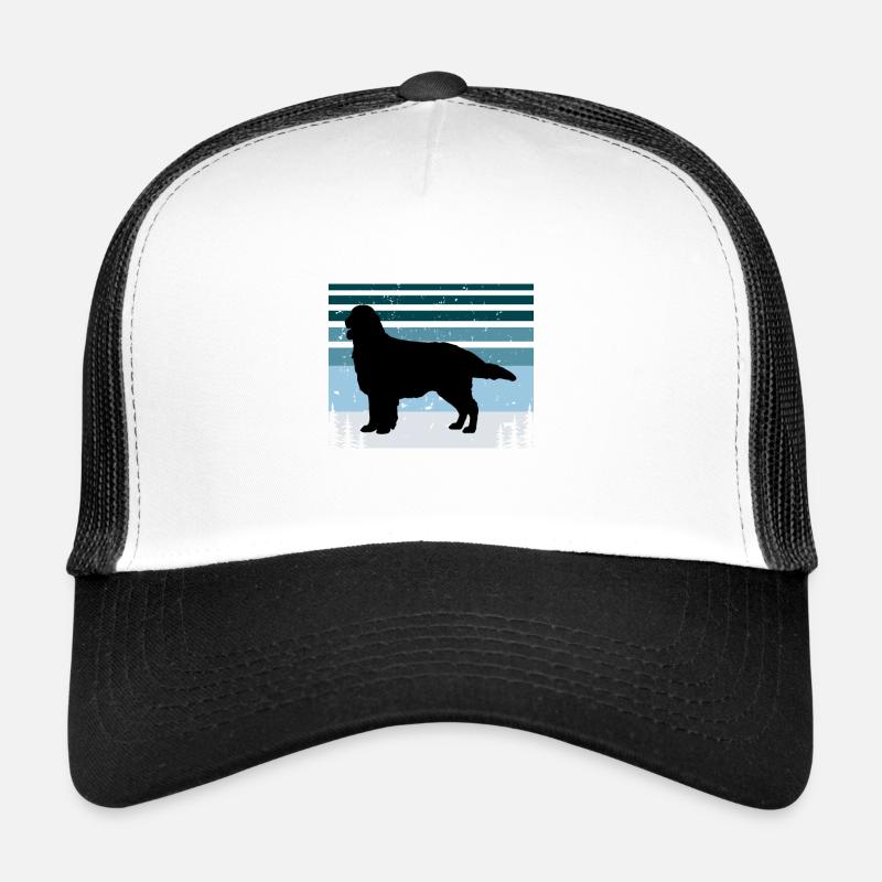 Flat Coated Retriever Dog Silhouette Retro Sunset - Trucker Cap - white/black