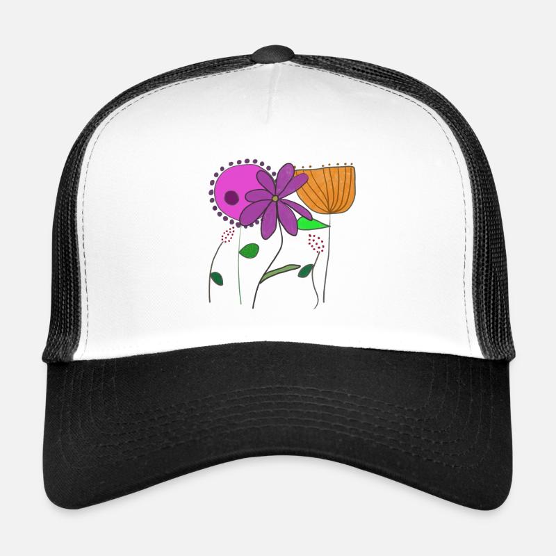 Blumenmotive mit bunten Blumen und Blättern - Trucker Cap - Weiß/Schwarz