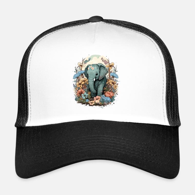 L’éléphant parmi les fleurs Casquette trucker 