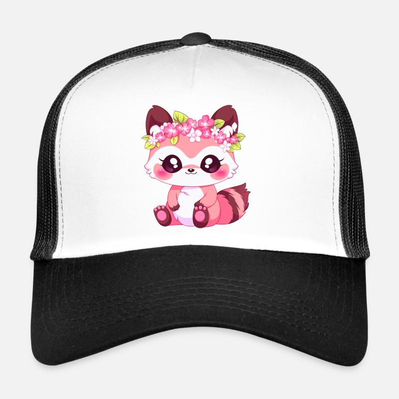 Raton laveur rose girly avec fleurs Casquette trucker 