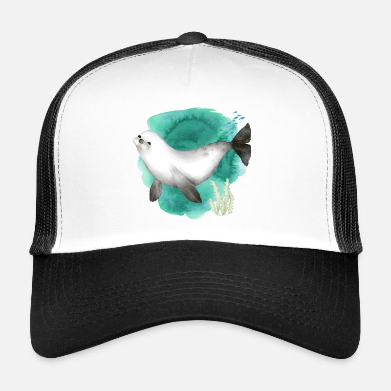 Aquarelle Mignon phoque dans l’océan Casquette trucker 