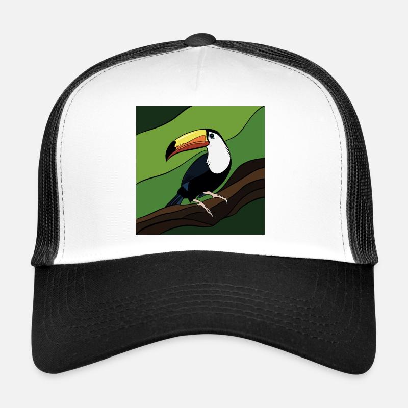 Vogel mit farbigem Schnabel auf Blätterzweig Trucker Cap