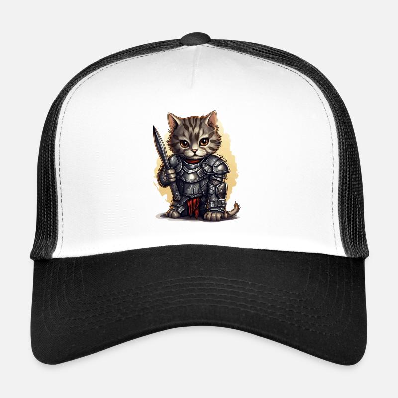 Cat in Knight Equipment with Dagger, AI Gene Trucker Cap