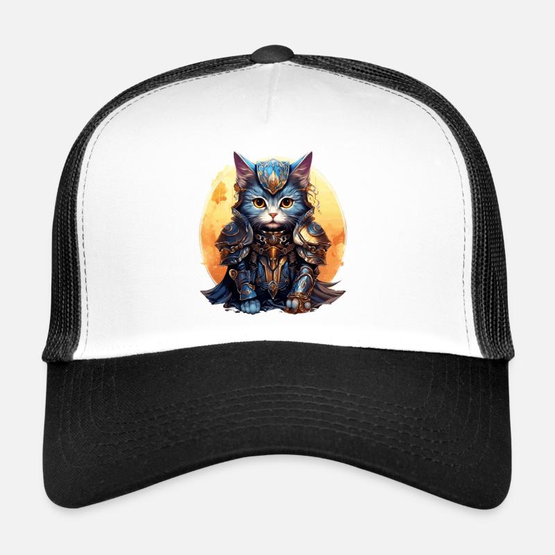 Chat en armure de chevalier,Ai Gen - Casquette trucker  - blanc/noir