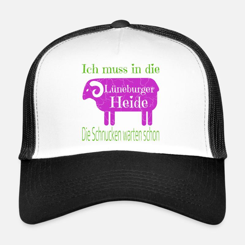 Lüneburger Heide Motiv mit Heidschnucke - Trucker Cap - Weiß/Schwarz
