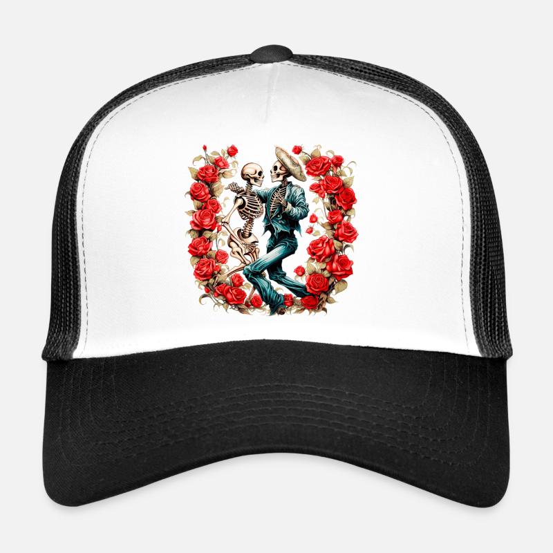 Tanzende Skelette mit Rosen - Trucker Cap - Weiß/Schwarz