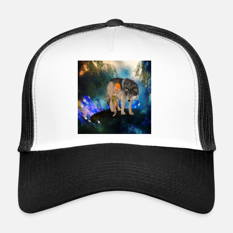 Deux amis improbables la fée et le loup - Casquette trucker  - blanc/noir