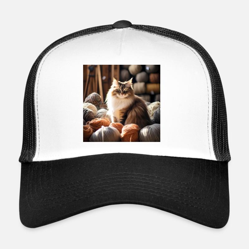 Katze im Garnparadies - Trucker Cap - Weiß/Schwarz
