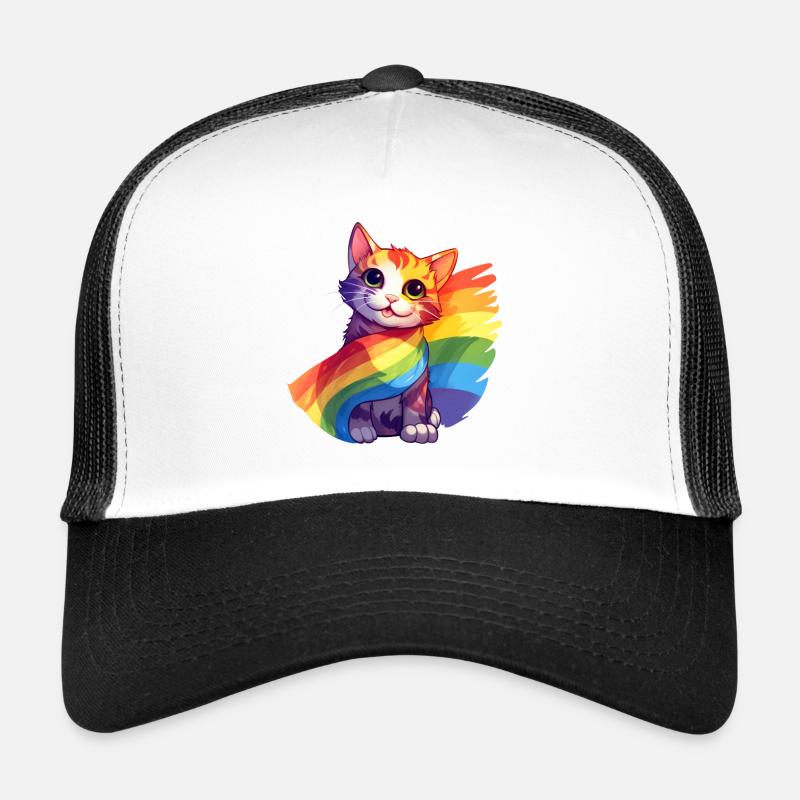 Pride Cat – Bunte Regenbogen-Katze mit Flagge Trucker Cap