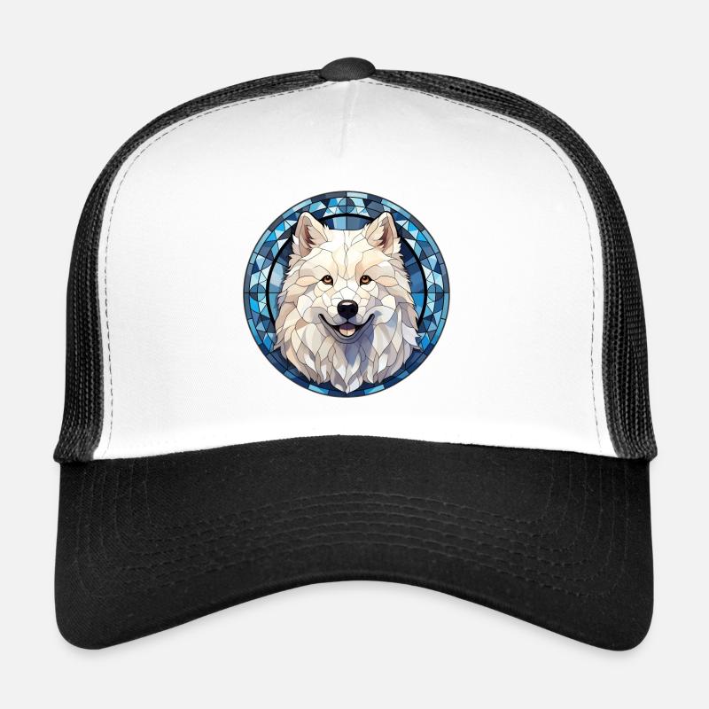 Samojede Hunderasse Aquarellglas - Trucker Cap - Weiß/Schwarz