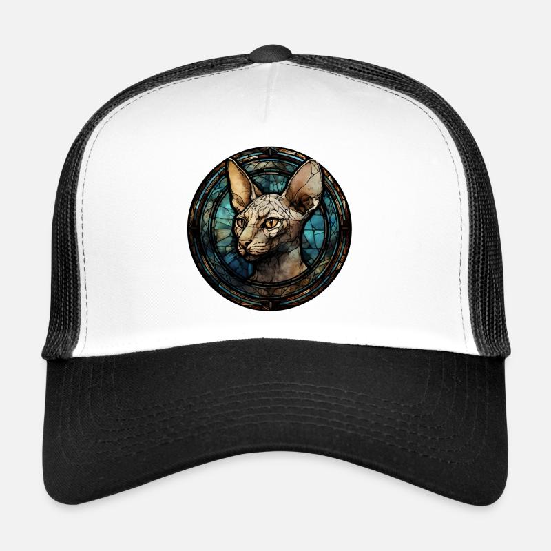 Peterbald Katzenrasse Aquarellglas - Trucker Cap - Weiß/Schwarz