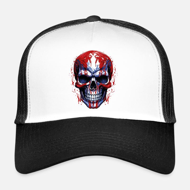 Graphique de crâne de drapeaux - Casquette trucker  - blanc/noir