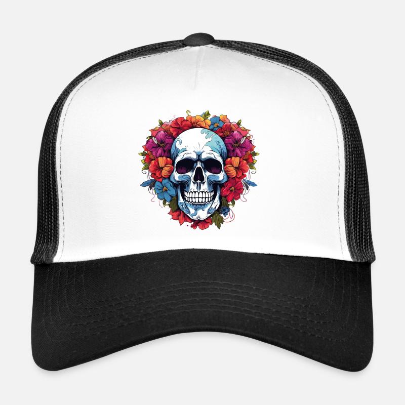 Portrait de couronne florale en forme de crâne Casquette trucker 