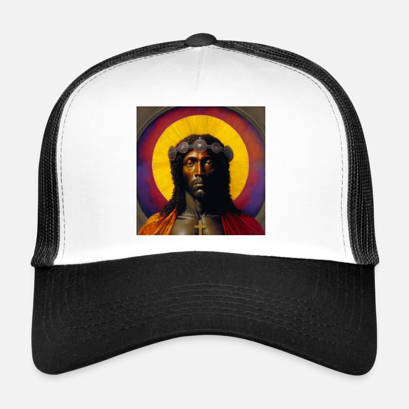 Jésus noir 01 - Casquette trucker  - blanc/noir