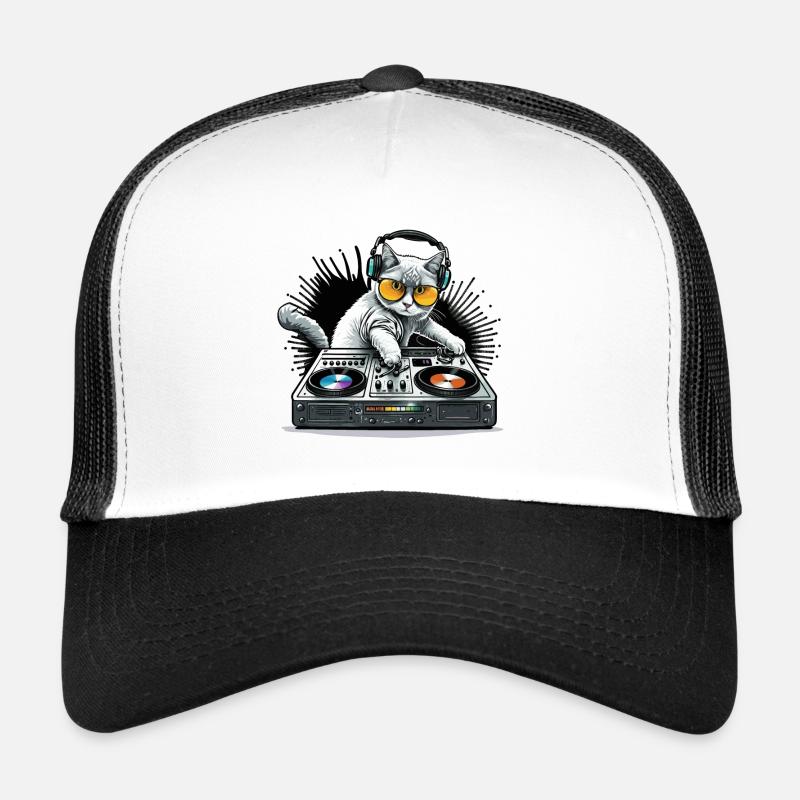 Katzen-Schnitte - Trucker Cap - Weiß/Schwarz