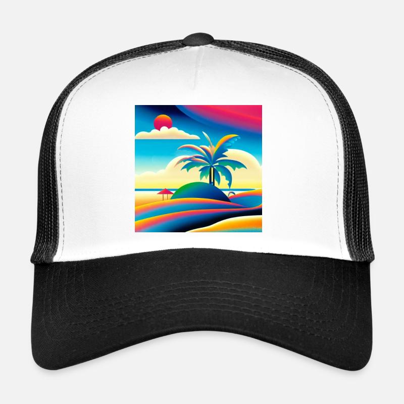 Beach sunset in 80s style Trucker Cap