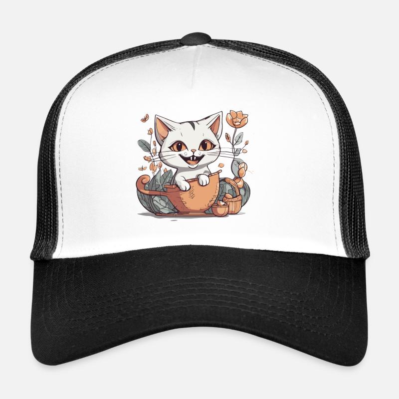 Chat dans un pot - Casquette trucker  - blanc/noir