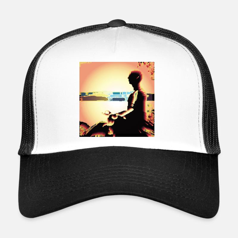 Pixelierte Silhouette am Sonnenuntergang - Trucker Cap - Weiß/Schwarz
