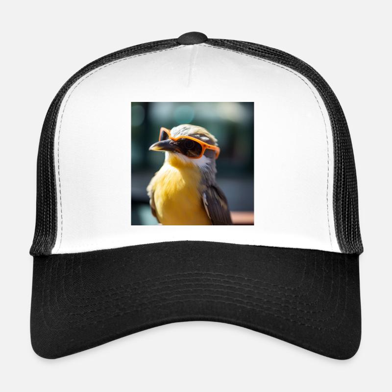Vogel mit Orangen Sonnenbrillen - Trucker Cap - Weiß/Schwarz