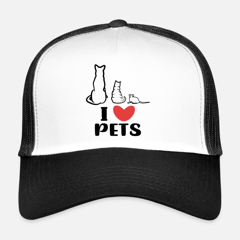 J’aime les animaux de compagnie Chat Chien Souris Déclaration Coeur Casquette trucker 