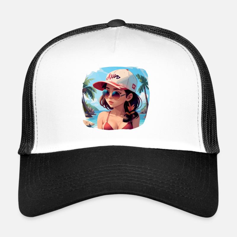 Asiatisches Mädchen im Bikini Trucker Cap