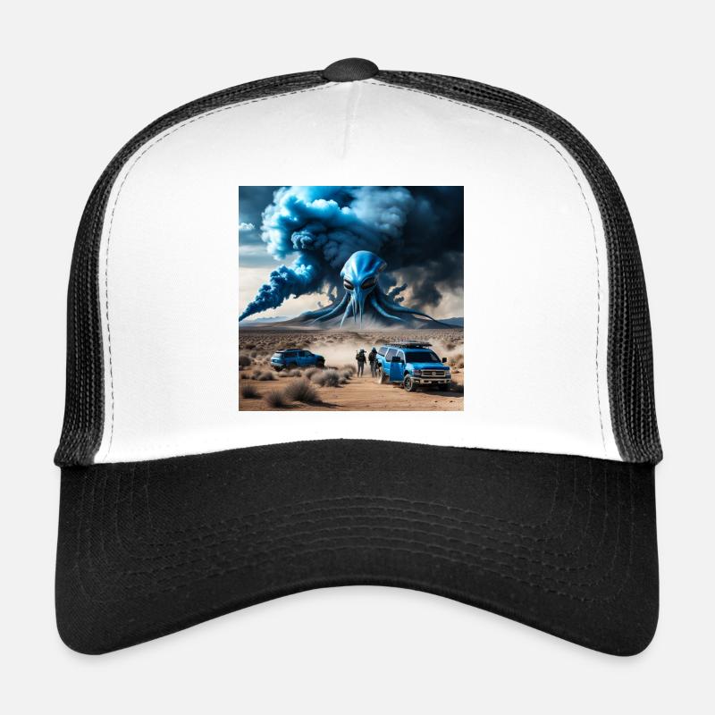 Blauer Wüstenalien Überflug Trucker Cap
