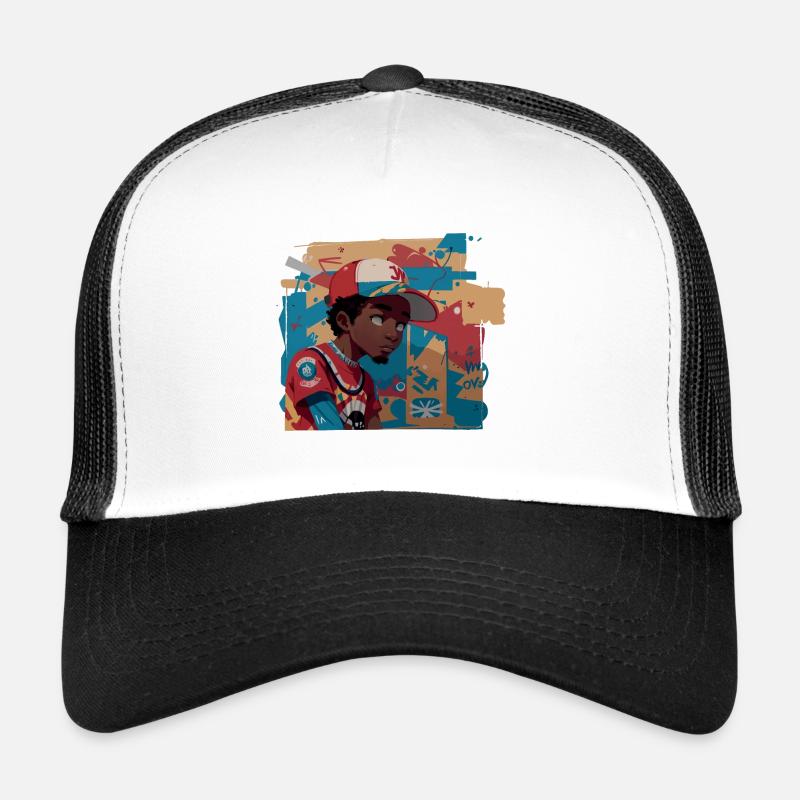 Black Kid devant le mur de graffitis Casquette trucker 