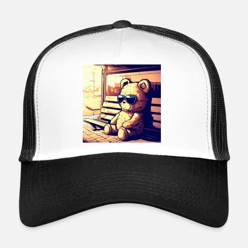 Teddy waiting Manga - Trucker Cap - Weiß/Schwarz