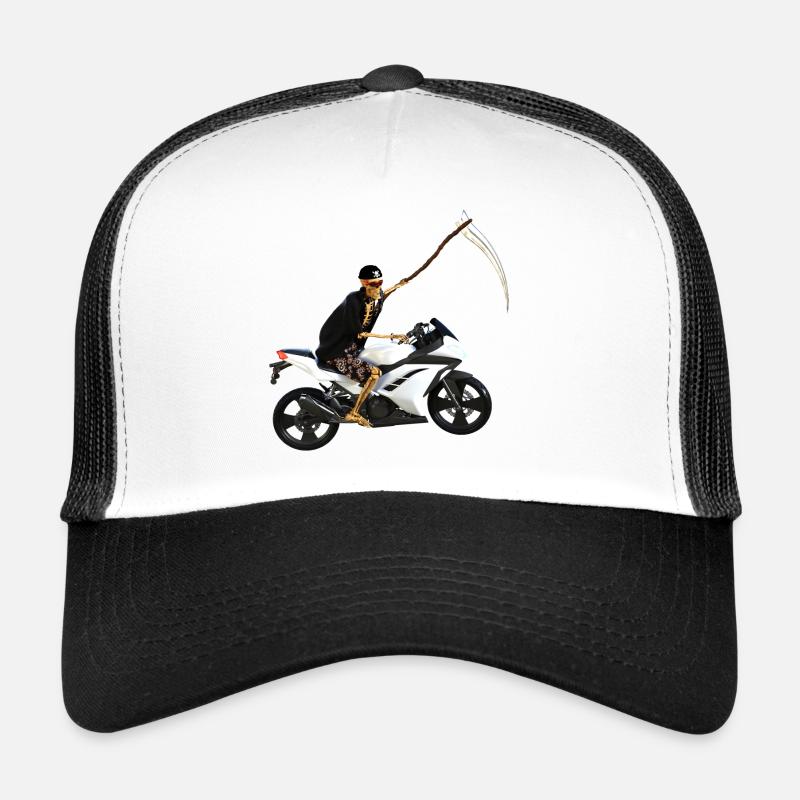 Sensenmann steigt um auf´s Motorrad - Trucker Cap - Weiß/Schwarz