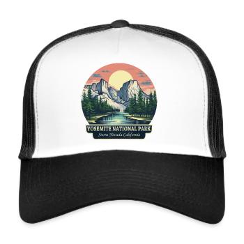 Yosemite National Park Wandern und Sonnenuntergang - Trucker Cap - Weiß/Schwarz - Vorne