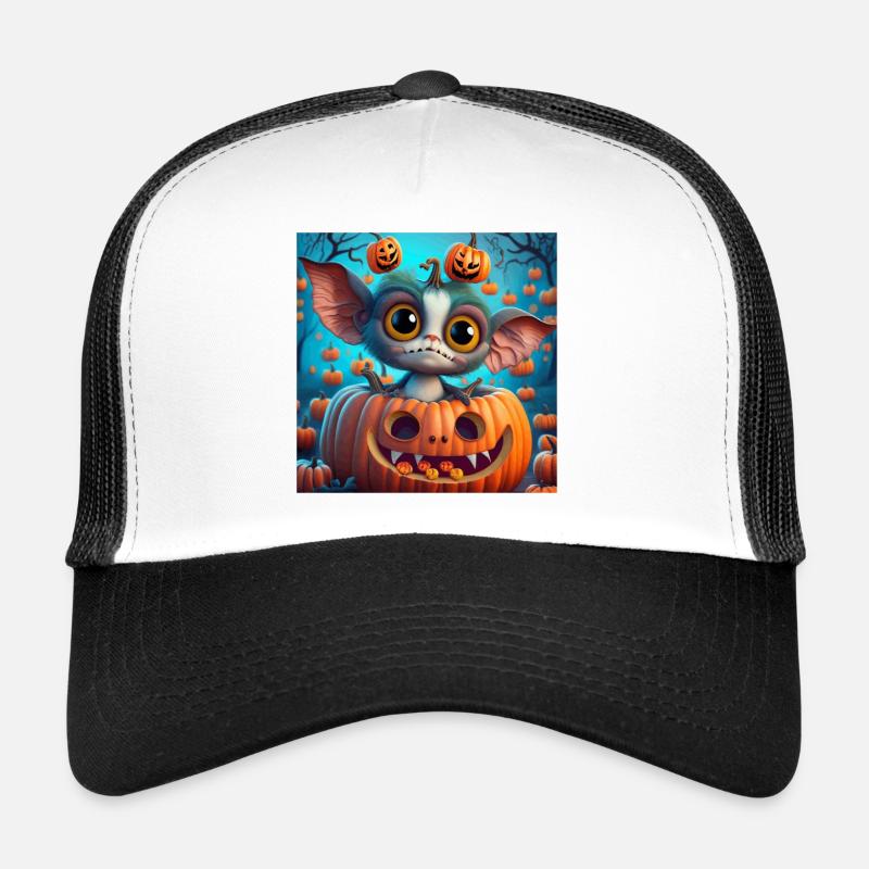 Petite Créature de Halloween dans Citrouille - Casquette trucker  - blanc/noir