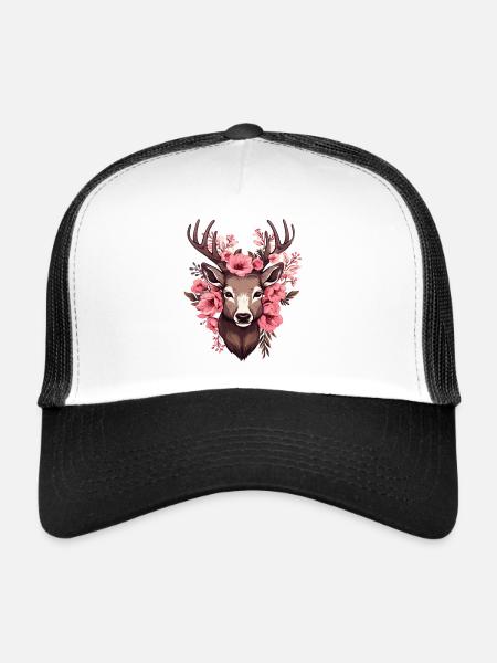 Roe Deer with Flowers Costumes Deer Head Deer Head - Trucker Cap - white/black - Front