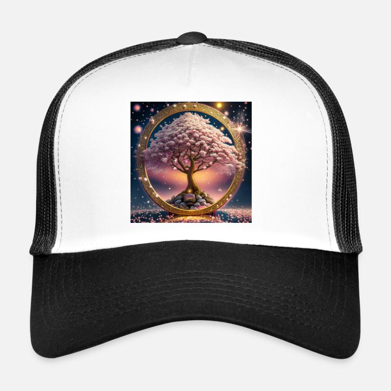 Rosa Blätter des Chinabaums - Trucker Cap - Weiß/Schwarz