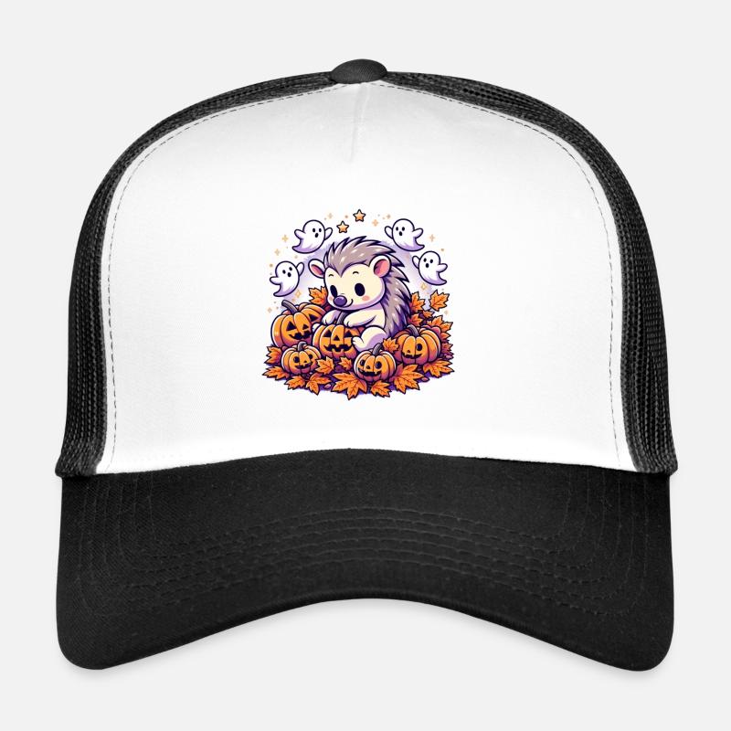 Süßes Schwein Halloween Deko mit Kürbissen - Trucker Cap - Weiß/Schwarz