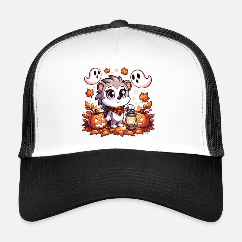 Halloween Igel mit niedlichen Geistern - Trucker Cap - Weiß/Schwarz