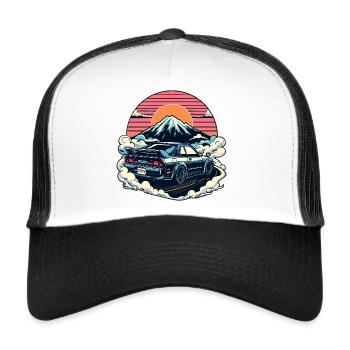 JDM-Auto Japanische Retro-Autorenn-Drift-Legende - Trucker Cap - Weiß/Schwarz - Vorne