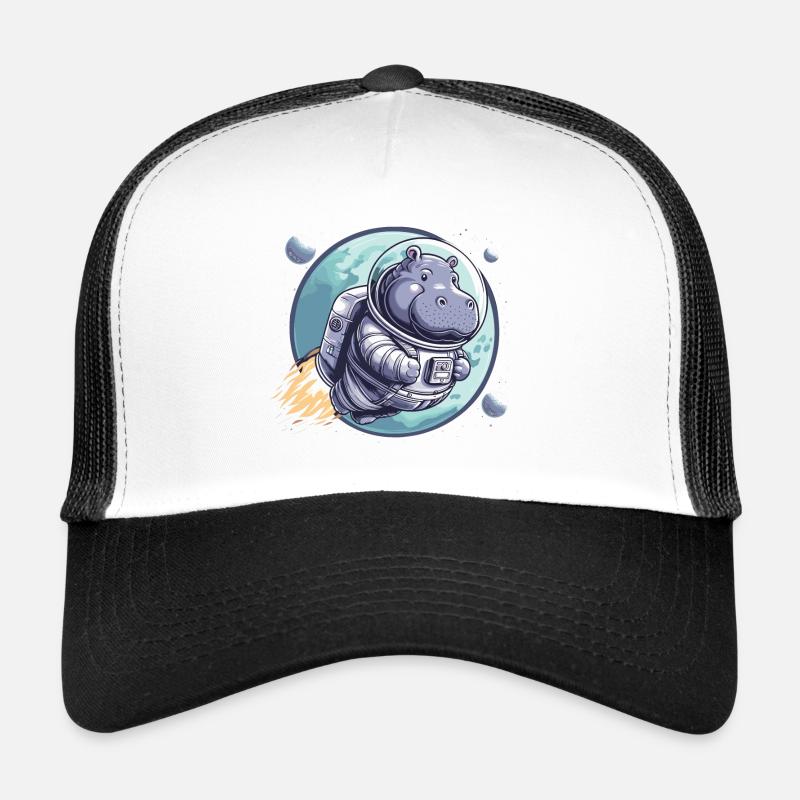 Hippopotame astronaute spatial - Casquette trucker  - blanc/noir