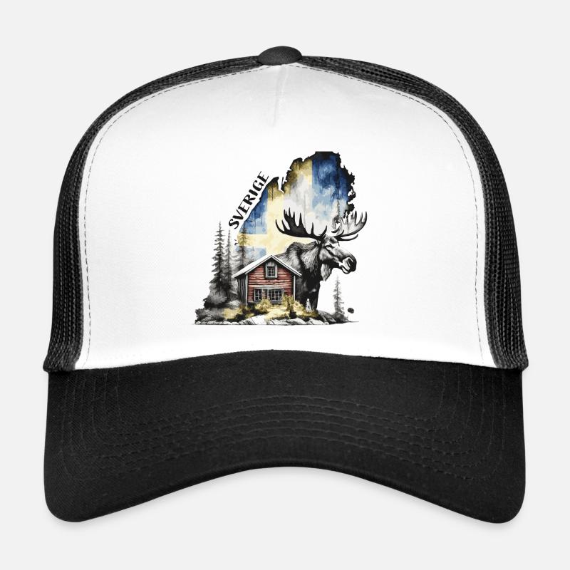 Sverige - Suède - Moose - Maison de la Suède - Casquette trucker  - blanc/noir