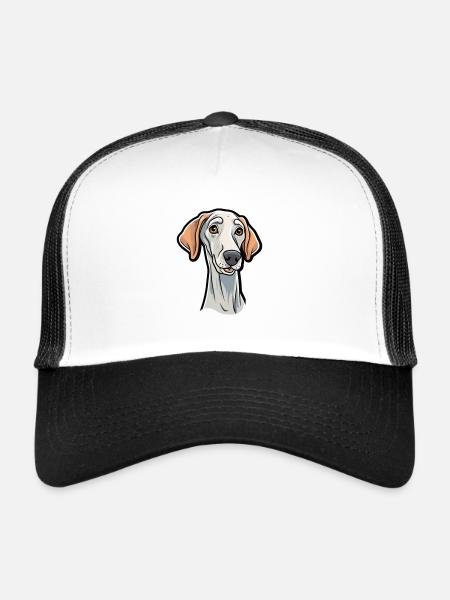 Sloughi Hunderasse Cartoon Kawaii Illustration - Trucker Cap - Weiß/Schwarz - Vorne