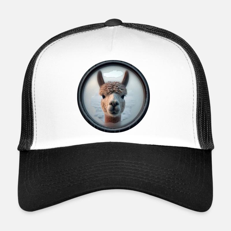 Alpaca looking through a window Trucker Cap