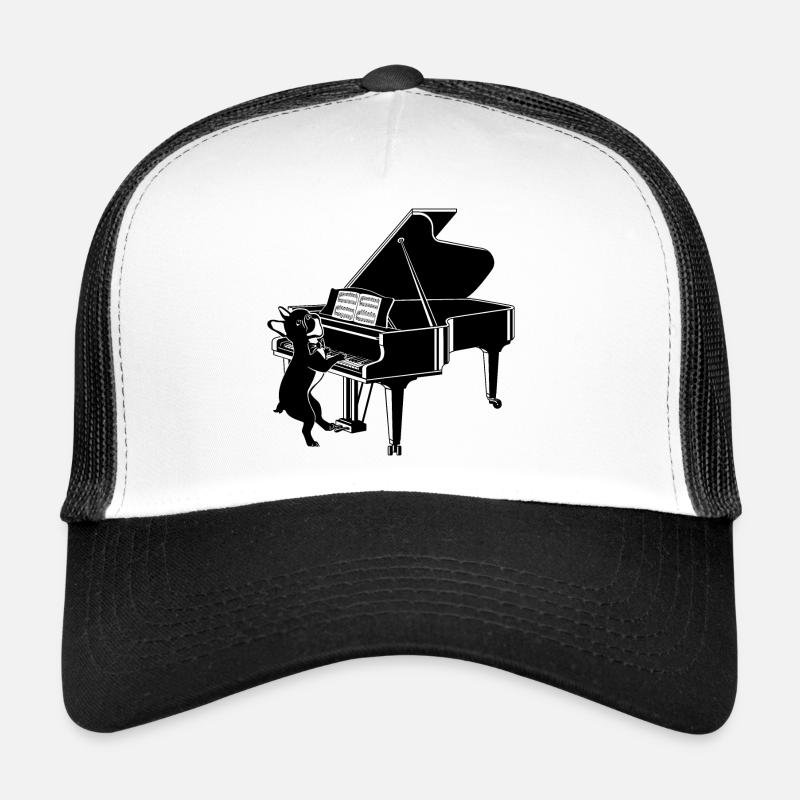 Hund (Frenchie) spielt Klavier - Trucker Cap - Weiß/Schwarz