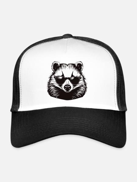 Blaireau / Rongeur / Animal / Rayure / Sauvage - Casquette trucker  - blanc/noir - Devant