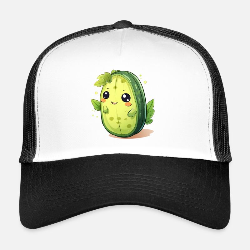 Kawaii Kaktus Gurke Männchen – Süßes Design - Trucker Cap - Weiß/Schwarz