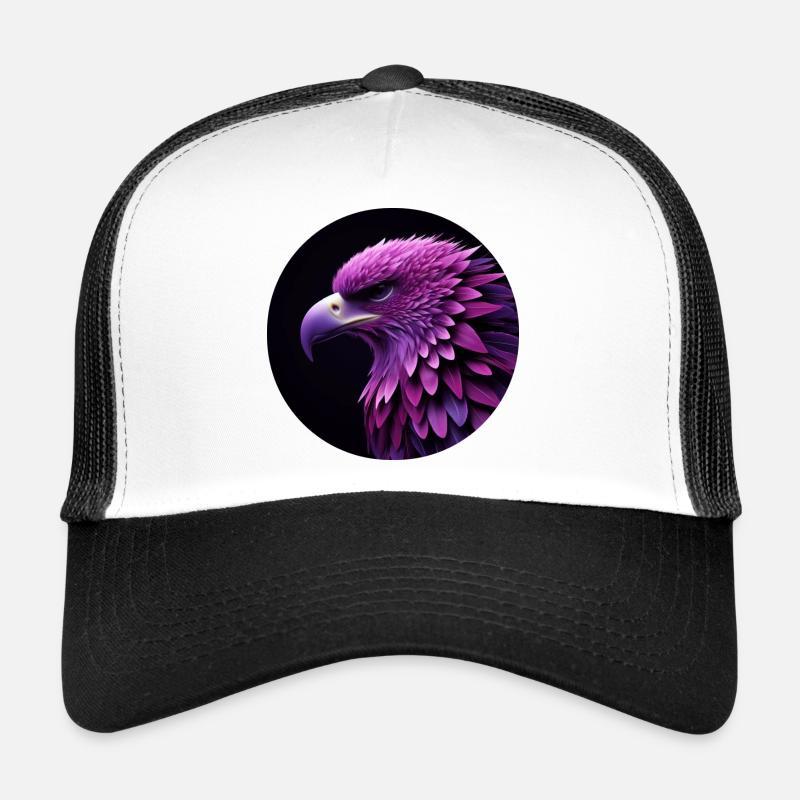 Eagle head purple and pink, black background Trucker Cap