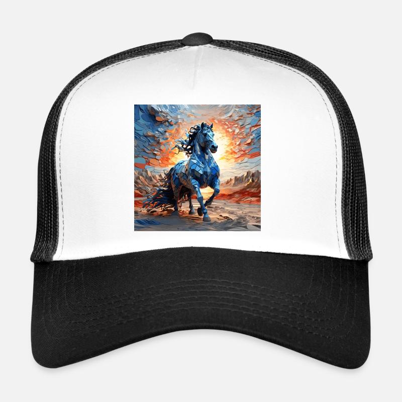 Abstract Blue Horse in Sunrise - Trucker Cap - white/black
