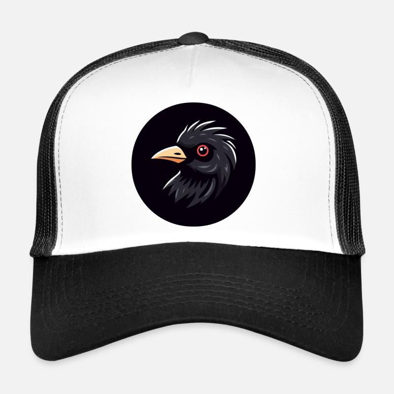 Cartoon Blackbird Bird Black with Red Eye Trucker Cap