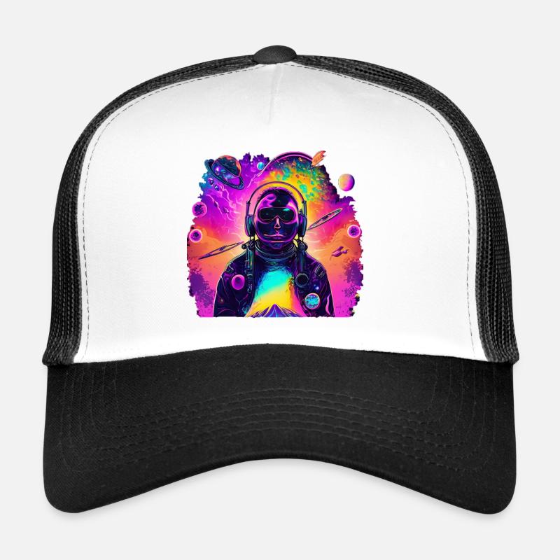 Neon astronaut in the rainbow cosmos Trucker Cap